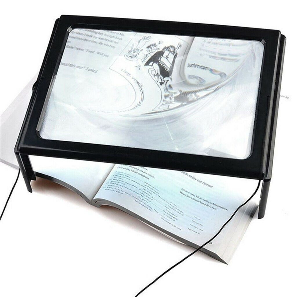 Large Full Page Magnifier with 4 LED Lights, Foldable Stand Legs, 3x