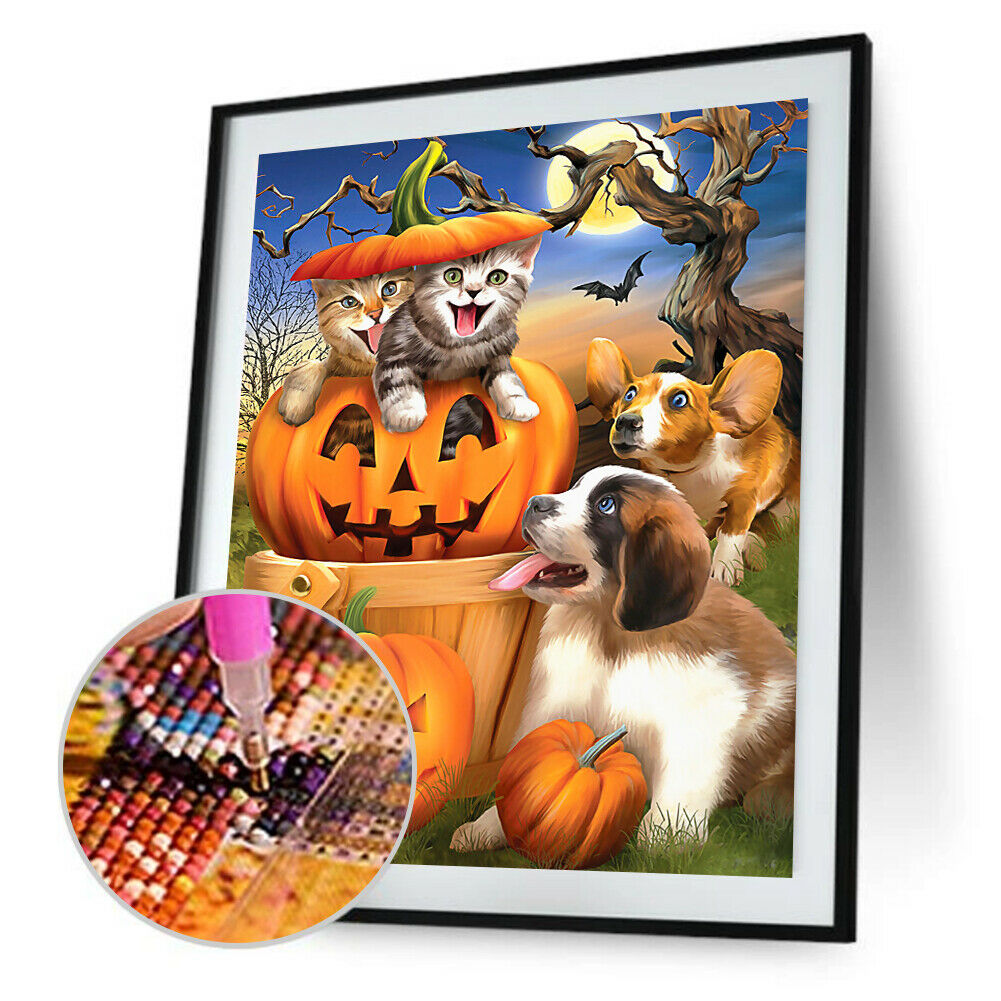 Halloween Cat Dog 5D DIY Diamond Painting Full Round Drill Art Embroidery  @