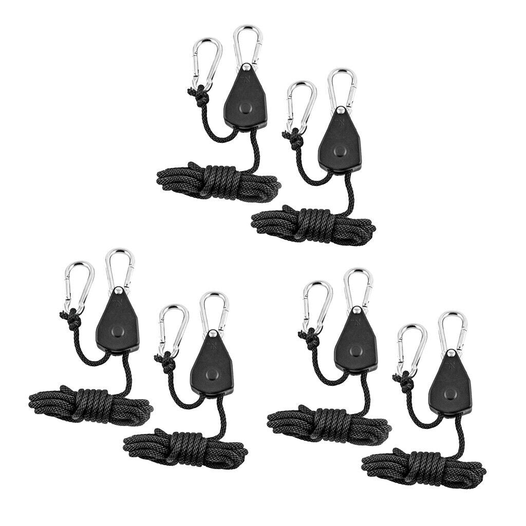 3-Pair Braided Rope Clip Hanger Grow Light Ratchet Hanger 68Kg Capacity
