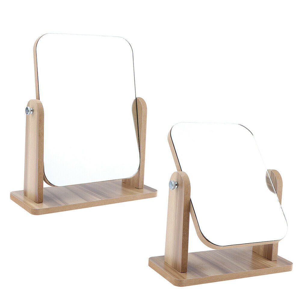 2 Size Retro Cosmetic Tabletop Makeup Vanity Mirror with Wooden Base Travel