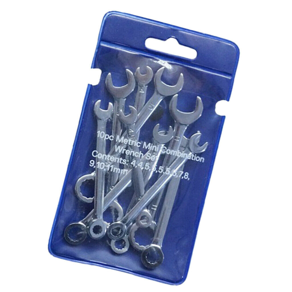 10 Pieces Steel Combination Spanner Wrench Set Flexible Head Metric 4-11MM