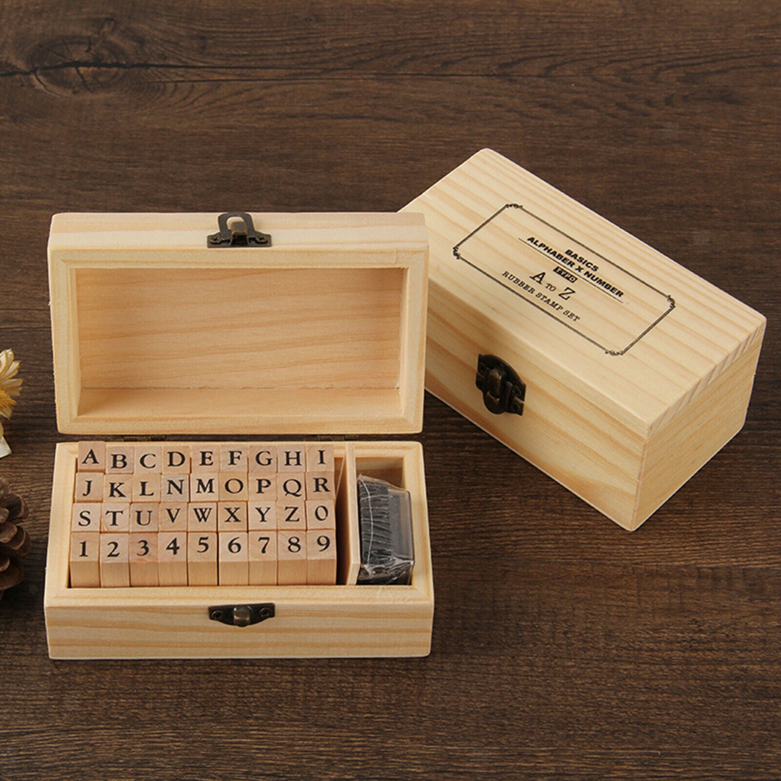 36PCS RUBBER LETTER STAMP ALPHABET WOODEN BOX SET Upright Letters