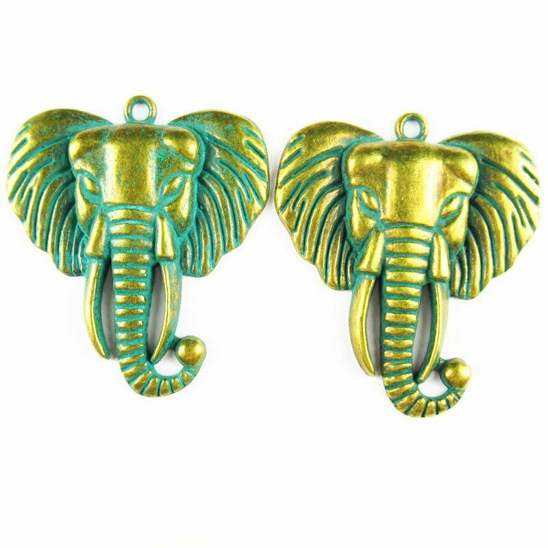3Pcs Carved Brass Bronze Elephant Head Pendant Bead 54x48x5mm A-8PJ