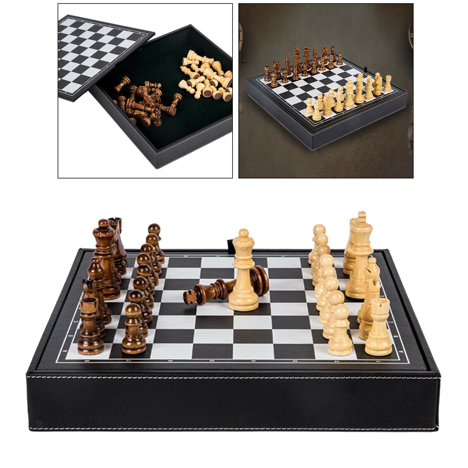Portable Wooden Chess Set Travel Chessboard and Storage Slots for Family Fun