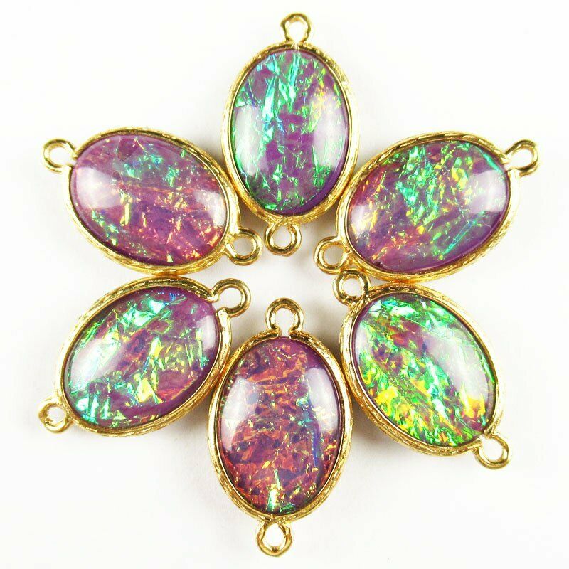 12pcs Wrapped Rainbow Opal Oval Connector Pendant 21g 20x15x6mm/26mm A-425DP