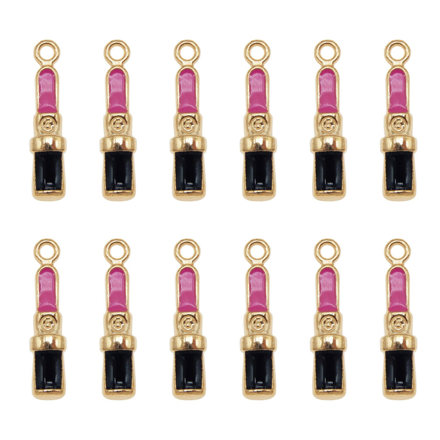 30PCS 19x4mm Mixed Colors Alloy Enamel Rose Lipstick Charms Pendant DIY Findings