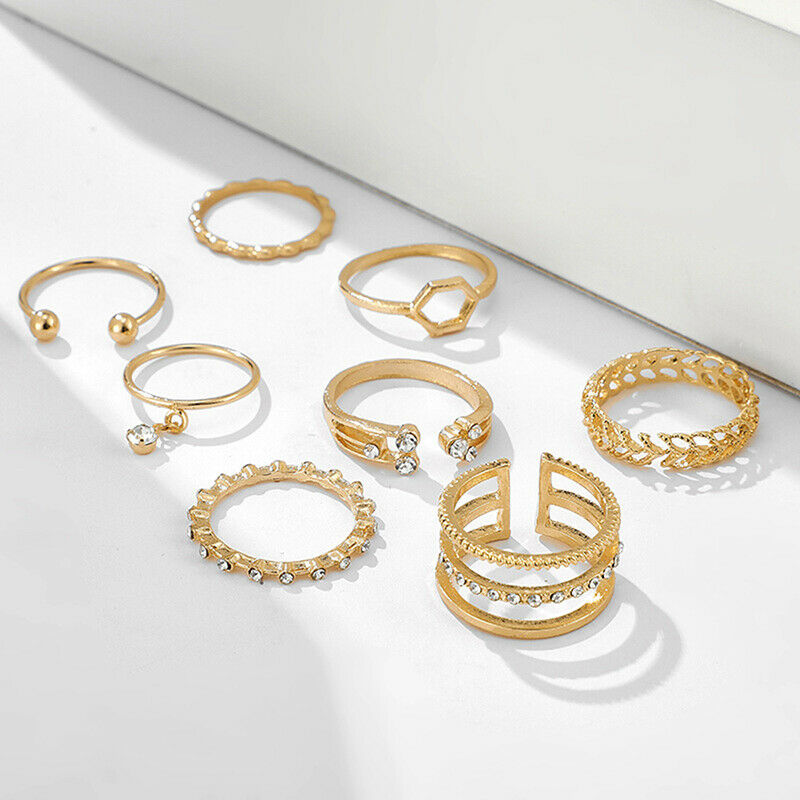 8pcs/set Bohemian Geometric Rings Crystal Stone Opening Rings Women Jewel.l8