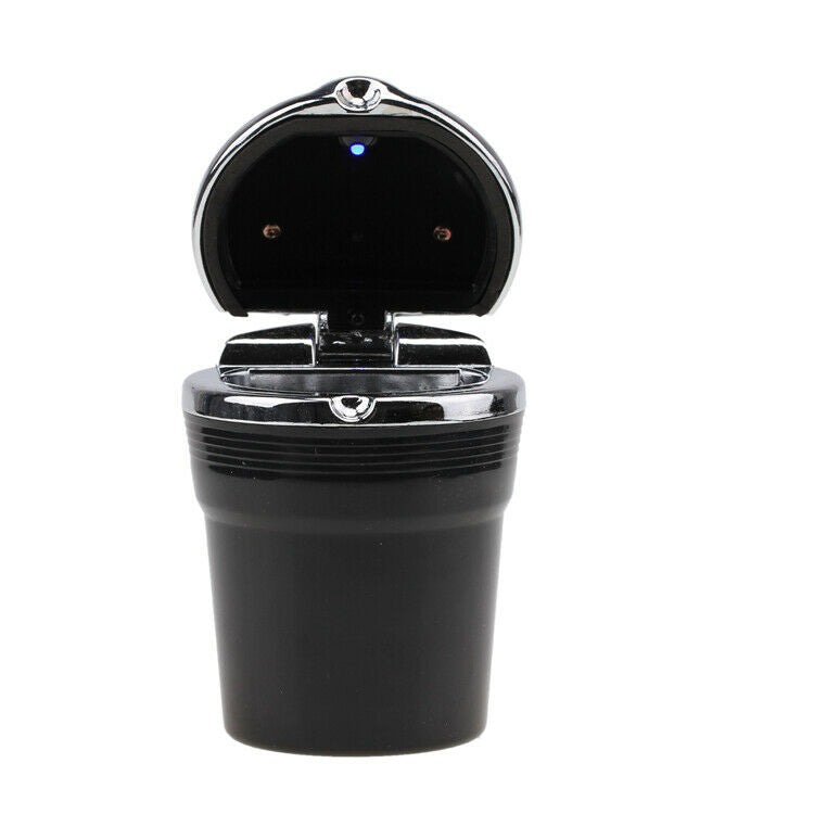 Portable Stainless Car Cigarette Ashtray Ash W/ Blue LED Light  Cup Holder Black