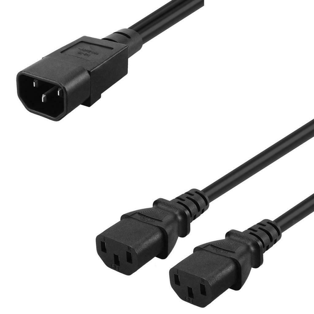 3Pcs Black PVC 1-to-2 Y-Cable IEC320-C14 to 2C13 Cord Convertor Assy 350mm