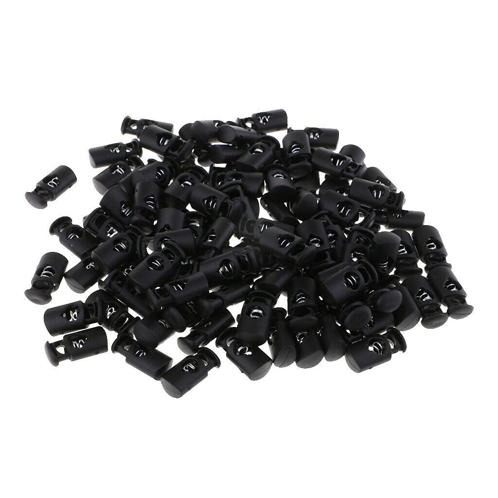 100x Spring Elastic Drawstring Rope Cord Locks String Toggle Stoppers Black