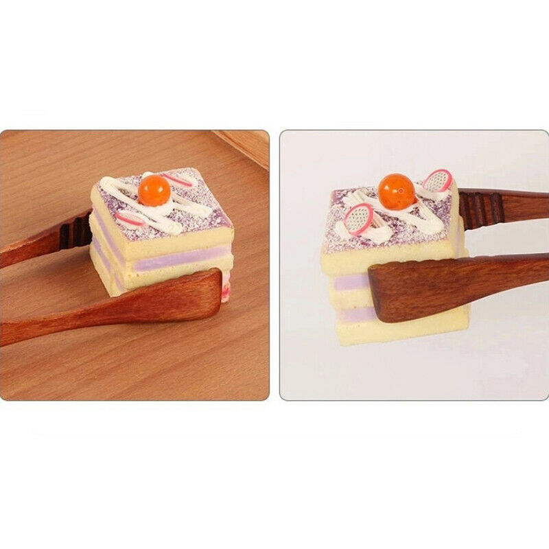 Wooden Clip Cooking Kitchen Tongs Food BBQ Tool Salad Bacon Steak Bread C.l8