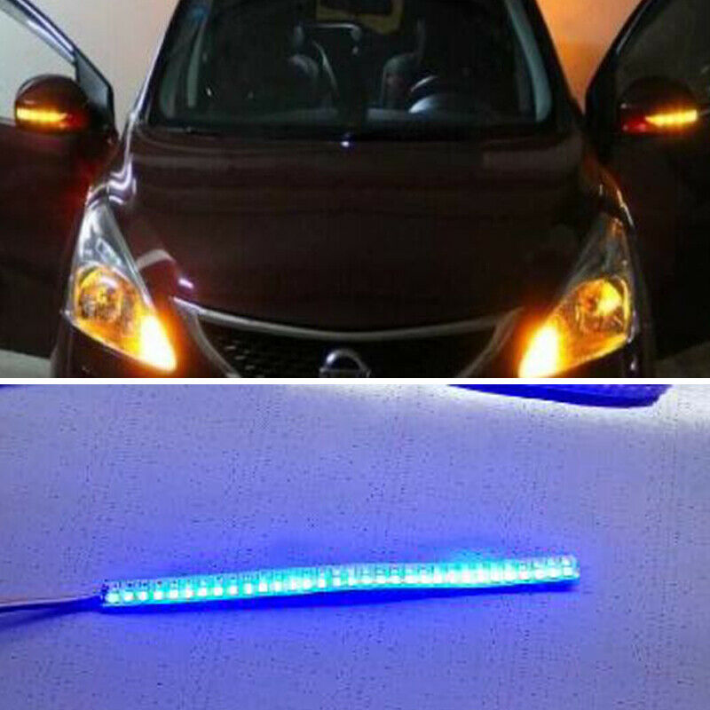 2PCS 18cm 64LED Car Rearview Mirror Turn Signal Light Indicator Blue& Amber Lamp