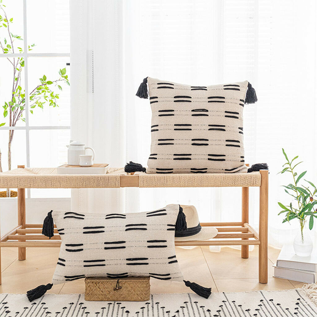 Pillowcase Tufted Tassels Elegance Textured Throw Pillow Cover White Square