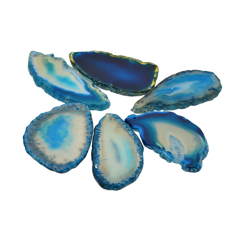 6 Pieces Natural Agate Polished Quartz Crystal Slice Pendant navyblue