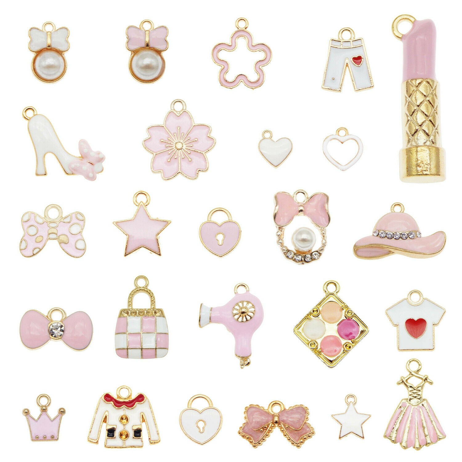 25PCS Mix Bag Hat Female Supplies Enamel Charm Bowknot Alloy Pendant Jewelry DIY