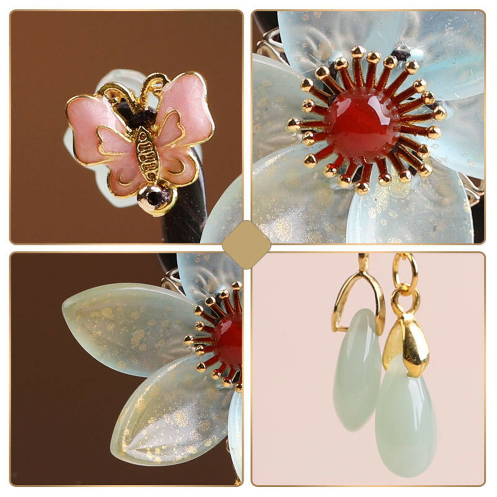 Flower Wooden Chinese Hairpin for Woman Decor 7.08inch Special Occasions