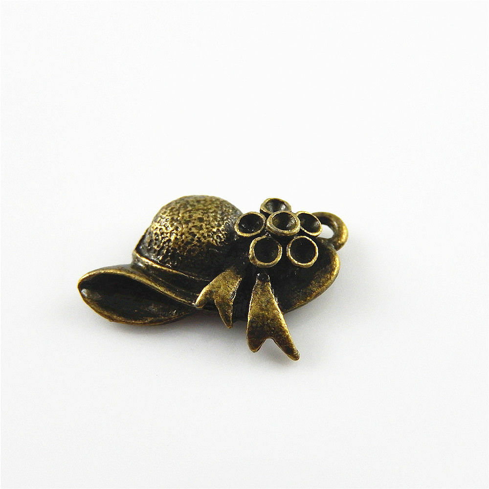 30-Pack Antiqued Bronze Metal Women's Sun Hat Jewelry Pendant Charm 30x13x5mm