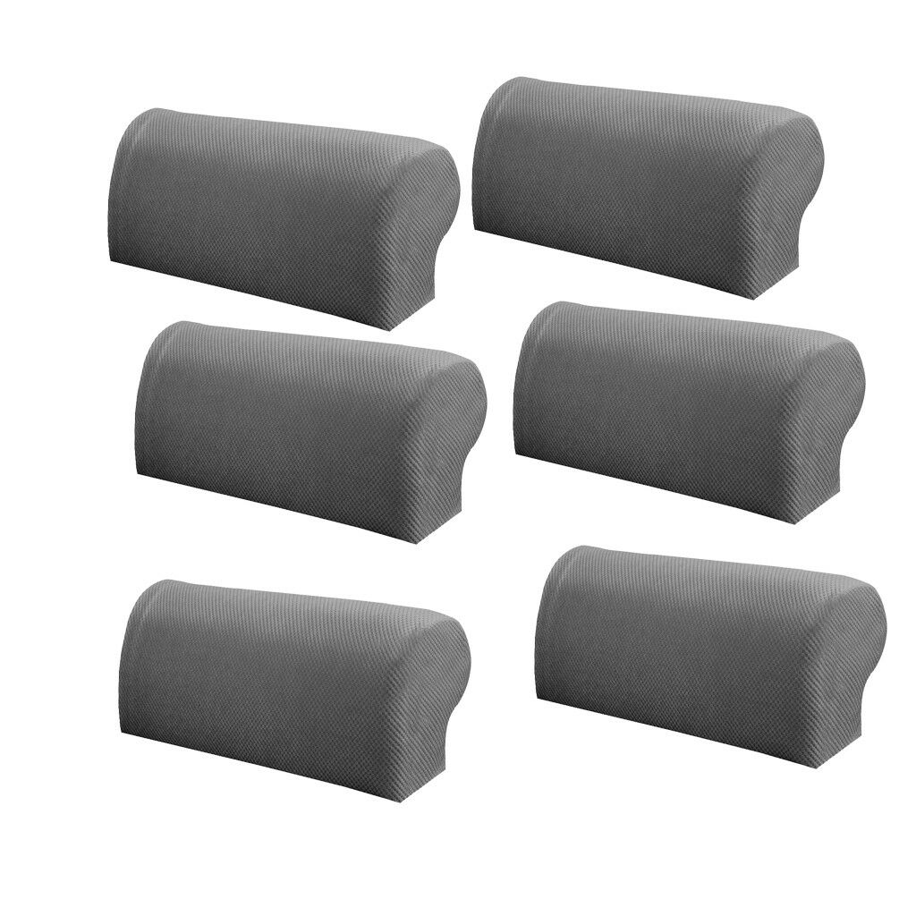 6Pcs Grey Elastic Sofa Armrest Covers Armchair Slipcovers Arm Rest Caps