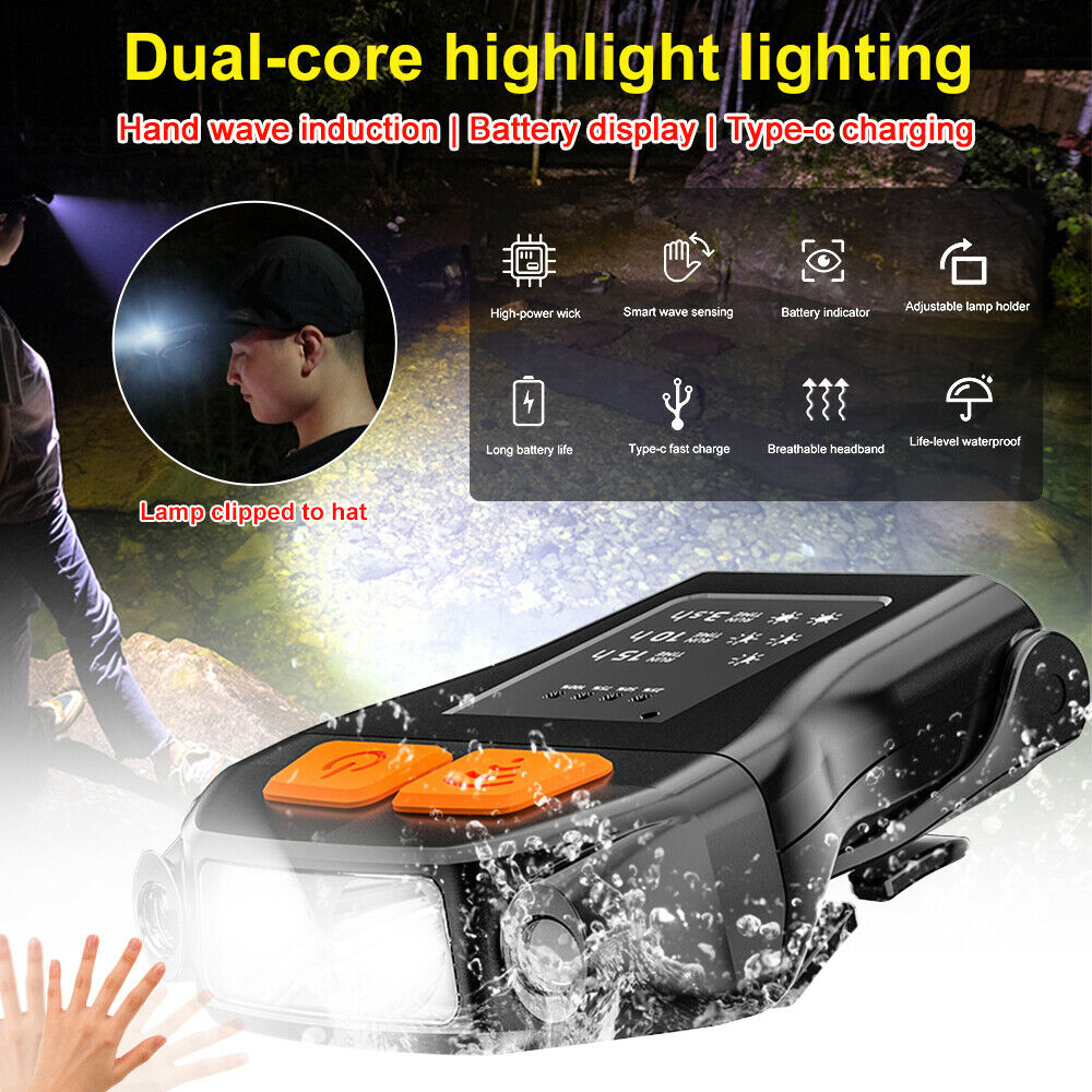 USB Charging Waterproof Head Cap Lamp LED Smart Sensor Night Fishing Light