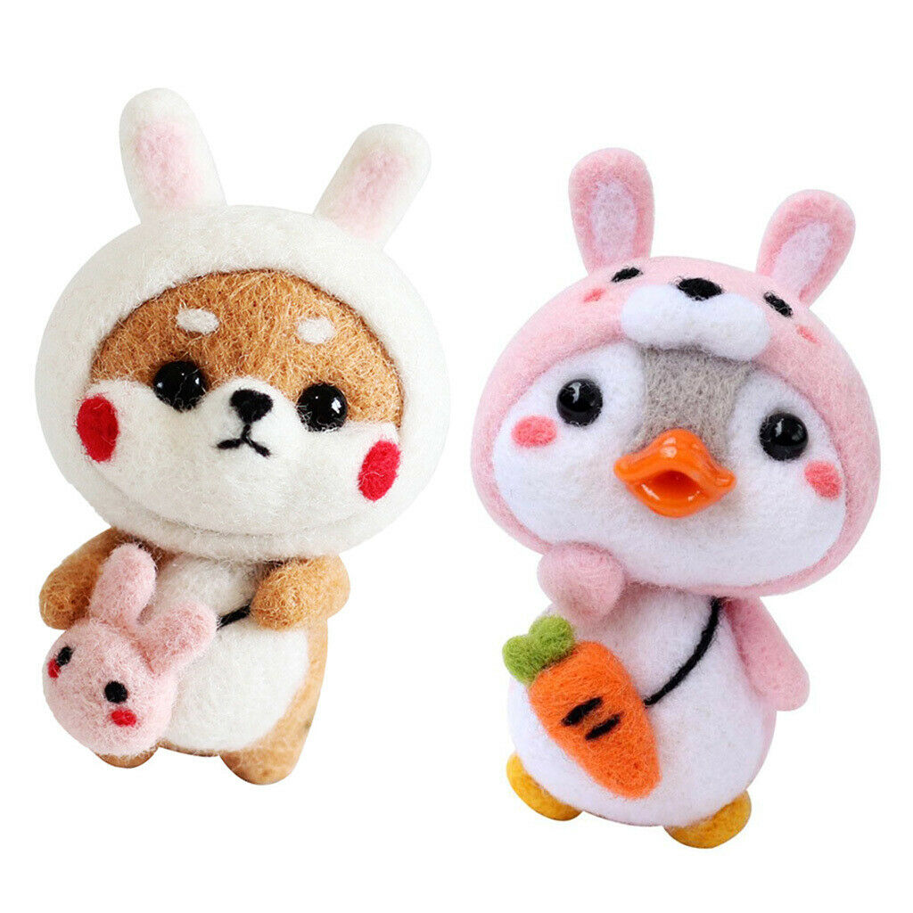 2 Pack Cute Dog Penguin Needle Felting Kits Wool Crafts DIY Needlework