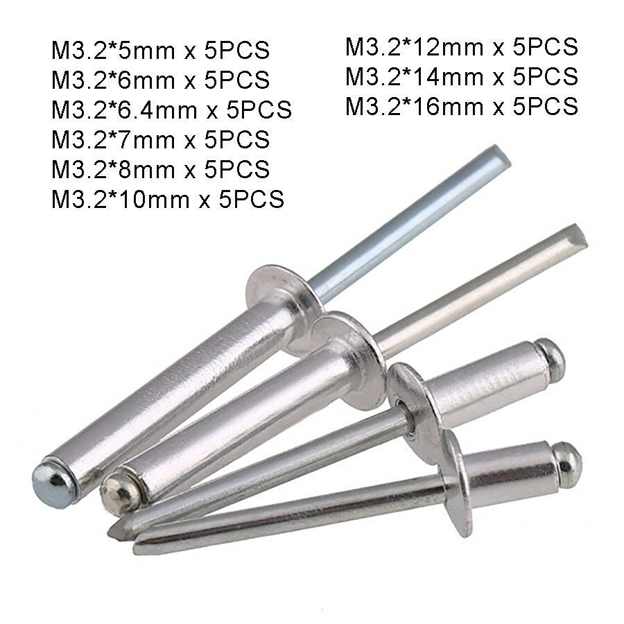 45Pcs M3.2 Blind Pop Rivets Kit - A2 304 Stainless Steel | L5~16mm