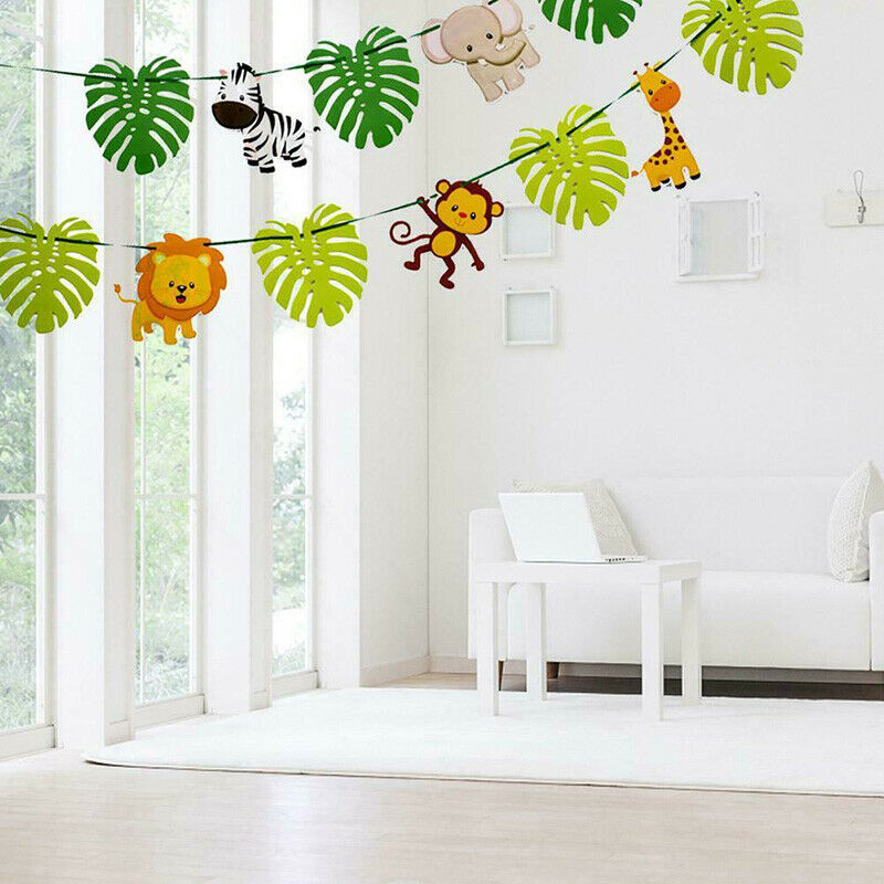 3 m Animal Cartoon Animal Jungle Leaf Theme Bunting Birthday Banner Party Dec TL