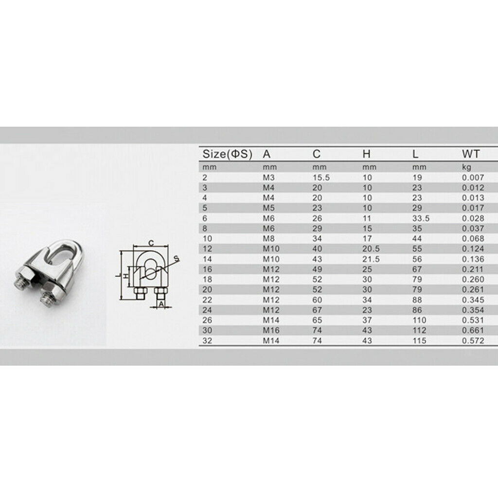 5 Pieces Stainless U-Shape Bolt Saddle Clamps Cable Clips for Wire Rope 2mm