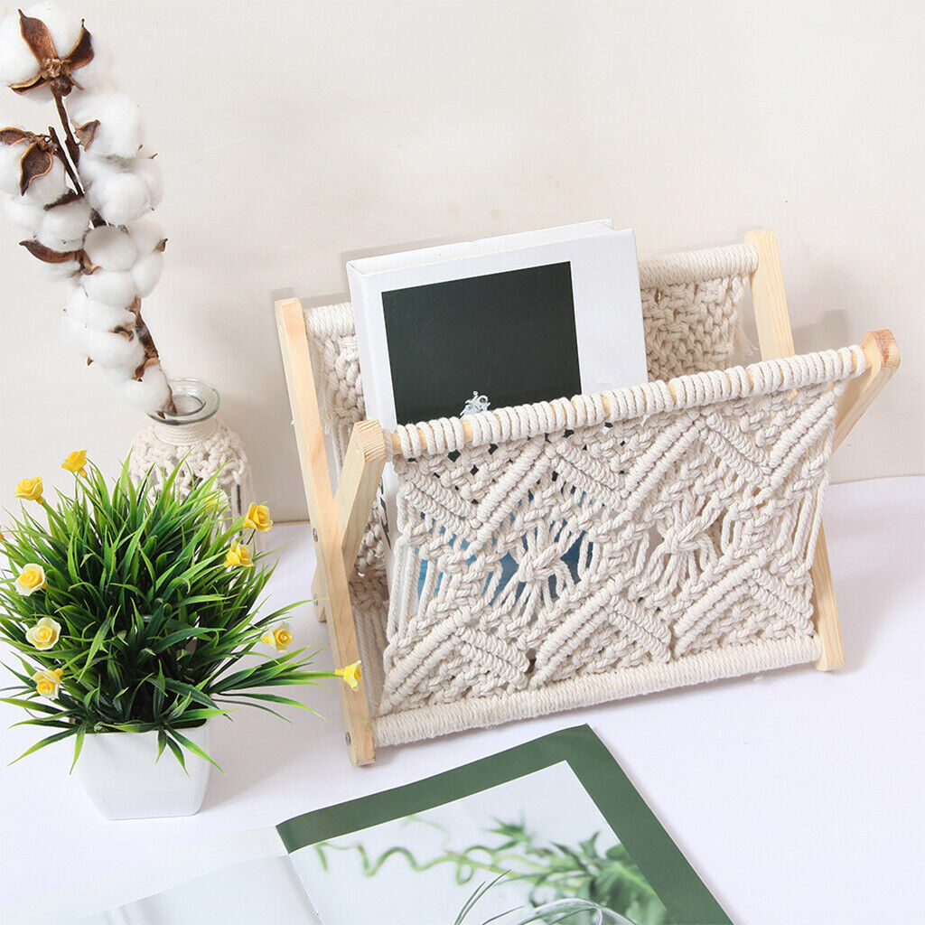Hand-woven Magazine Rack Holder Storage Basket Boho DIY Office Art Ornament