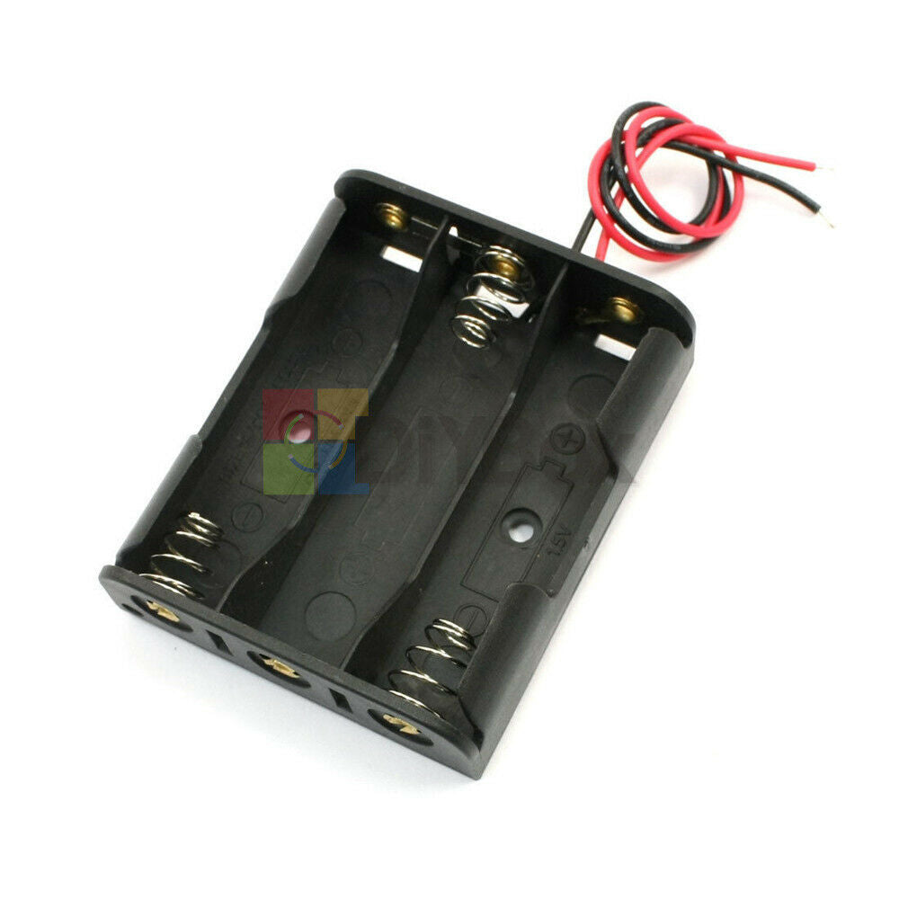 10x Black Plastic Case Battery Storage Holder Box w/ Wire Leads for 3 X AA 4.5V