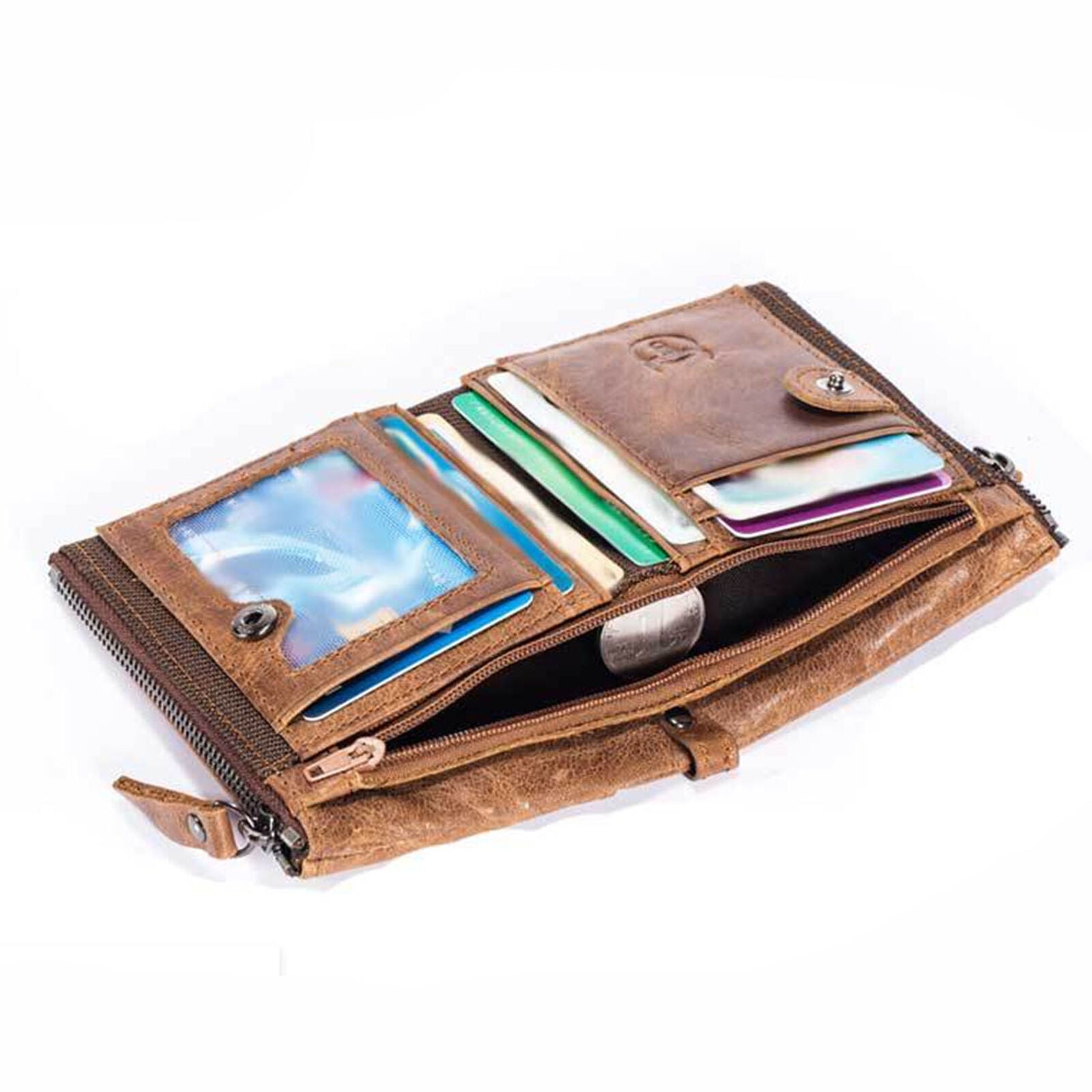 Men's Real Leather Purse Wallet Credit Card Holder Purse Brown