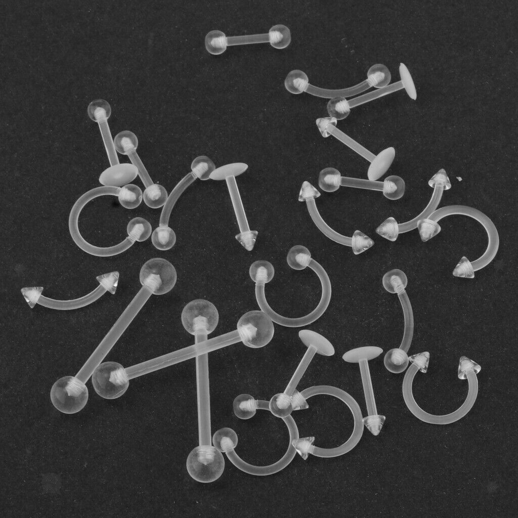 24pcs Eyebrow Navel Belly Lip Tongue Nose Body Piercing Jewelry Bar
