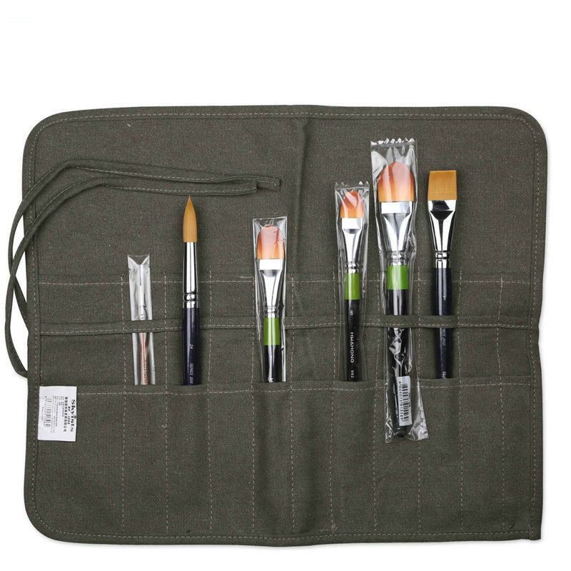Artist Watercolor Draw Pen Oil Paint Roll Up Canvas Case Holder Pouch Brush B RC