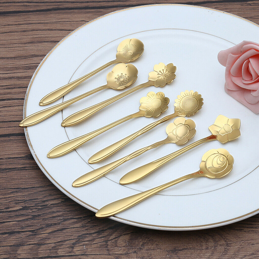 Teaspoon Set of 8 Teaspoons Coffee Tea Spoon Sugar Spoon Stainless Golden