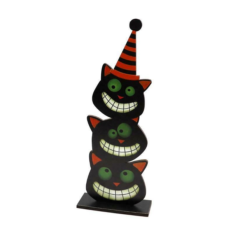 Cartoon Black Cats Wooden Sign Halloween Party Dinner Table Topper Decoration