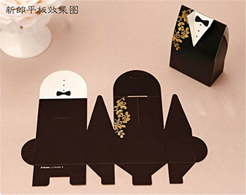 100pcs Wedding Favor Party Red Dress Tuxedo Bride and Candy Gift Box with Ribbon