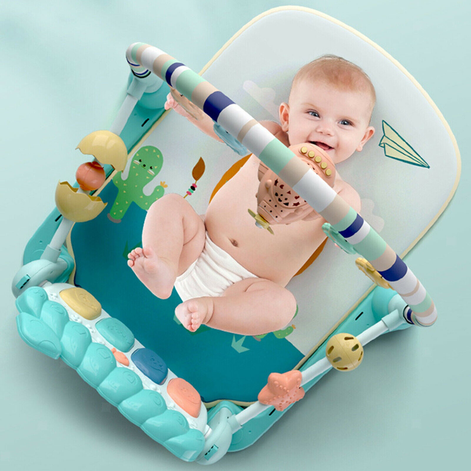 3 In 1 Baby Gym Play Mat with Piano Crawling Activity Center Fitness Carpet