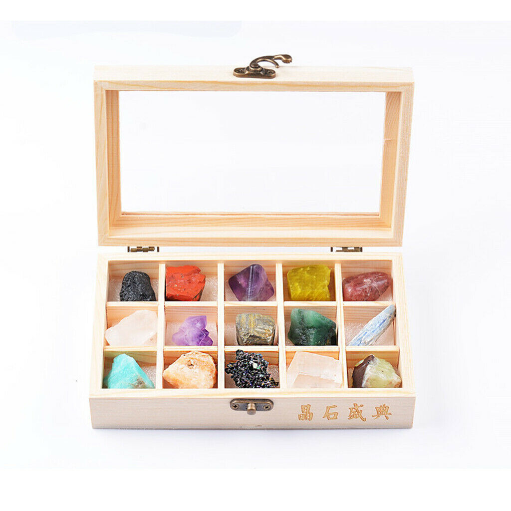 Set of 15 Drum Stones Crystal Stones Quartz Crystals Stone with Wooden Box for
