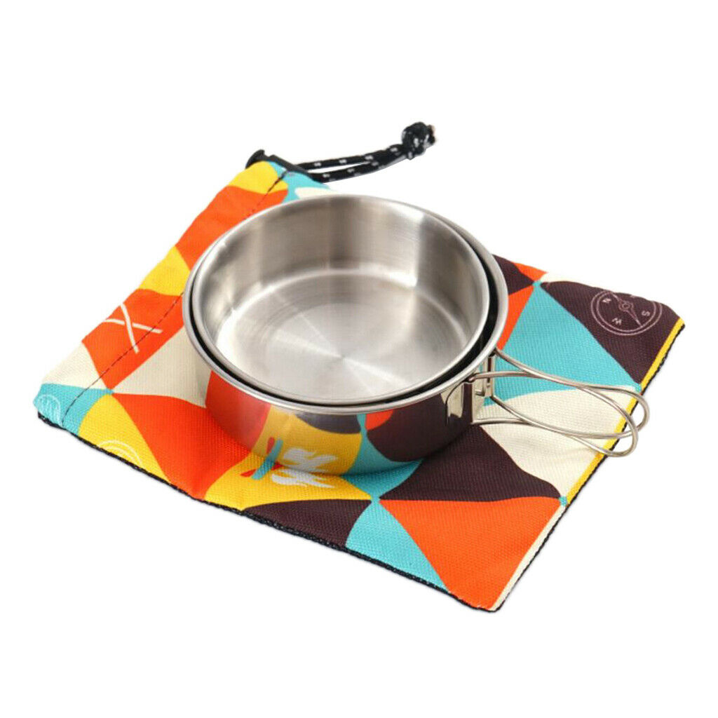 2 Pieces Stainless Steel Folding Camping Picnic Bowl Cookware Set