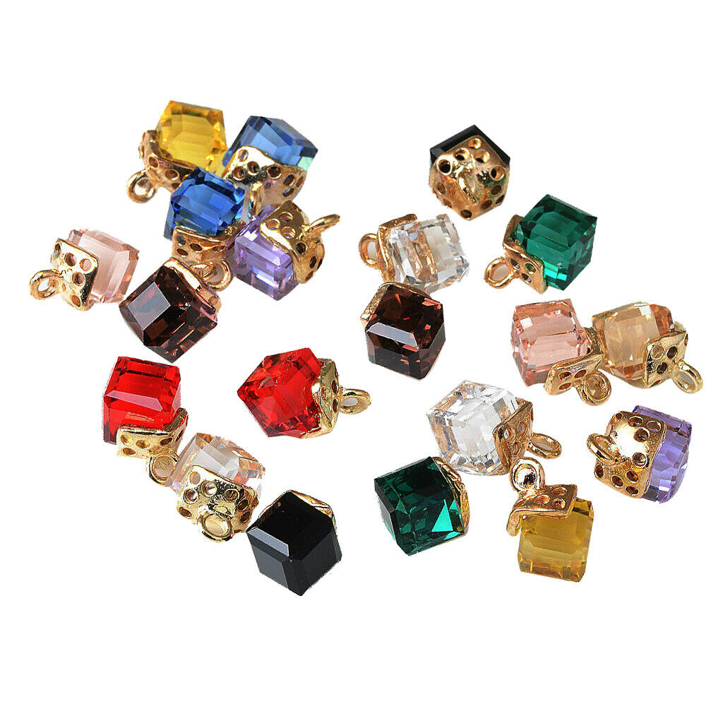 20Pc Colorful Cube Crystal Charms Pendants for DIY Necklace Jewelry Making
