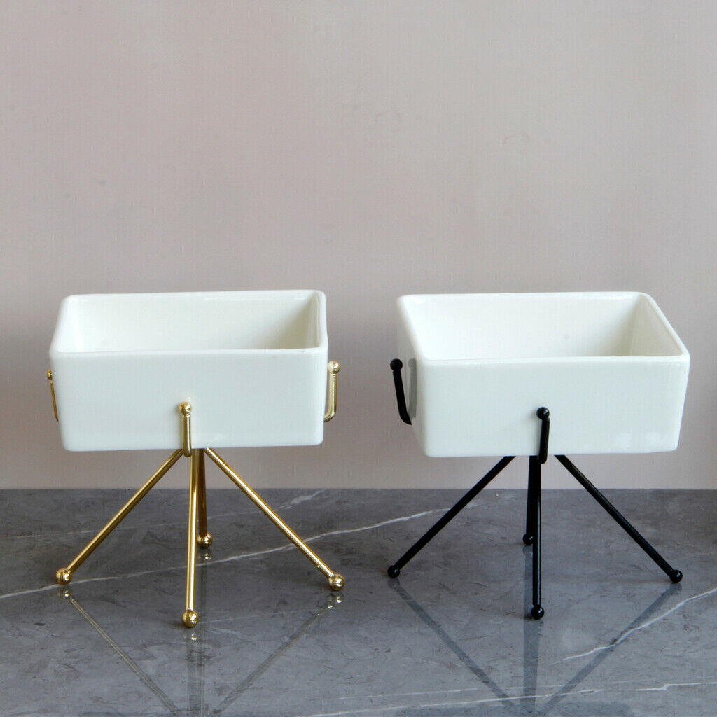 Storage Box Ceramic Makeup Jewelry Sewing Organizer Bin with Golden Rack