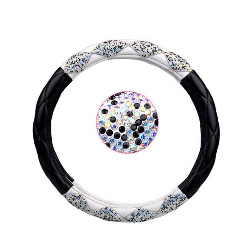 38cm/15" Car SUV Steering Wheel Cover Deluxe PU Leather Bling Diamond Breathable