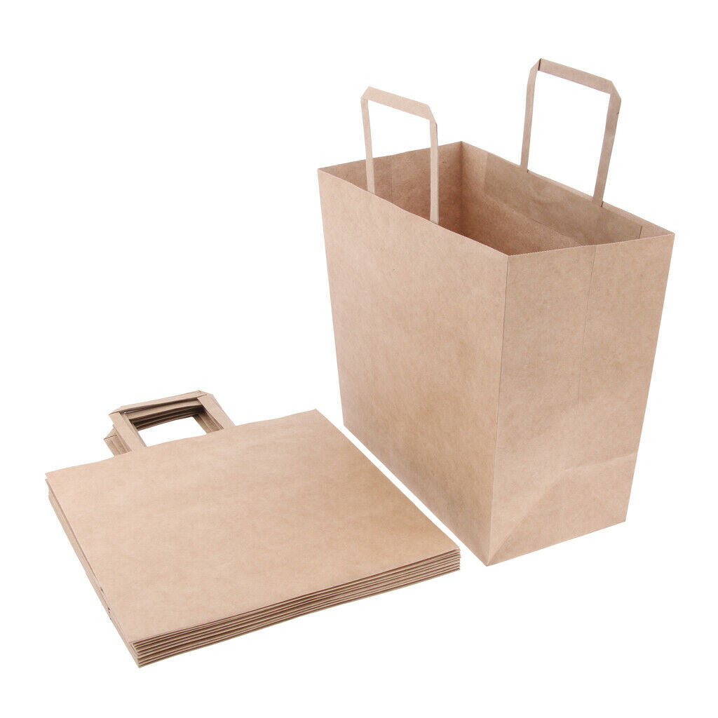 10 Brown Kraft Paper Bags Food Carrier Takeaway with Handles 280*150*280 mm