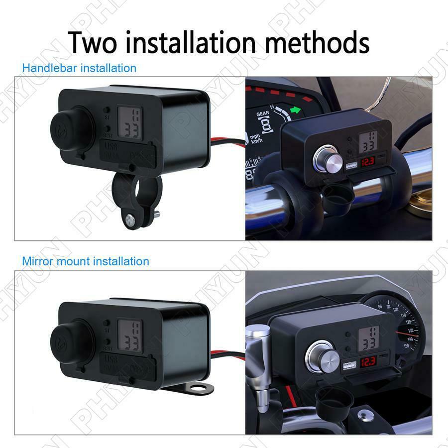 Motorcycle Cell Phone USB Charger  QC3.0 Fast Charge Cigarette Lighter Voltmeter