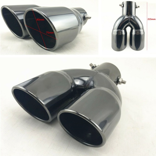 Car Black Stainless Steel Dual Exhaust Tip 2.5" Muffler Tail Pipe Universa 63mm