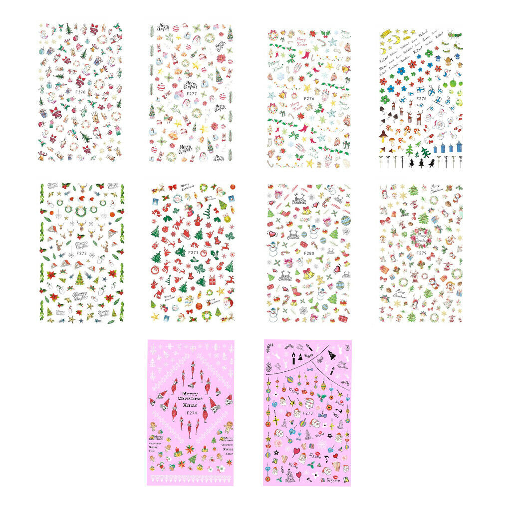 10 Pcs Different Multi Styles Pattern DIY Nail Art Stickers Accessories Tool