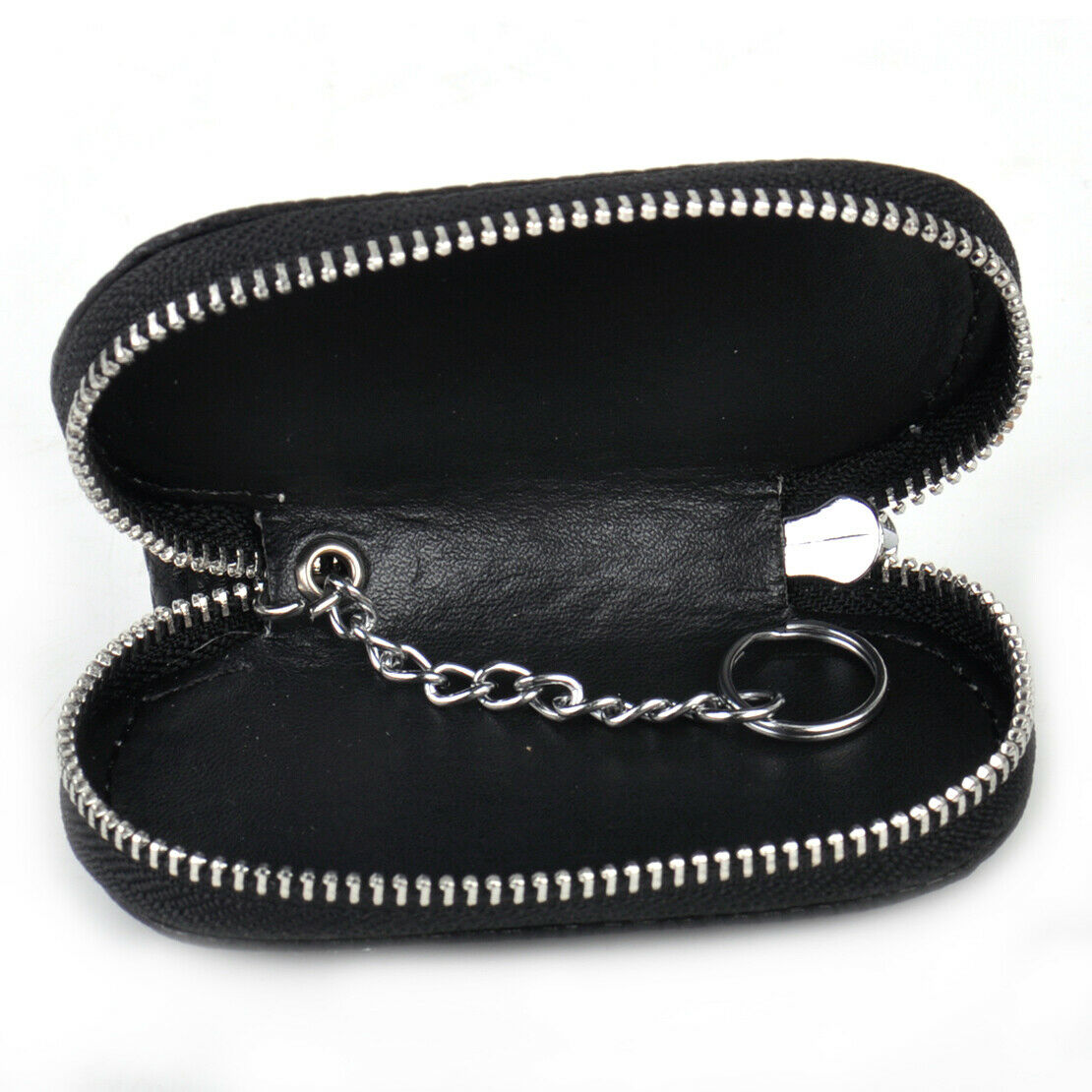 Black Car Auto Leather Smart Remote Zipper Fob Key Holder Bags Cover Chain An