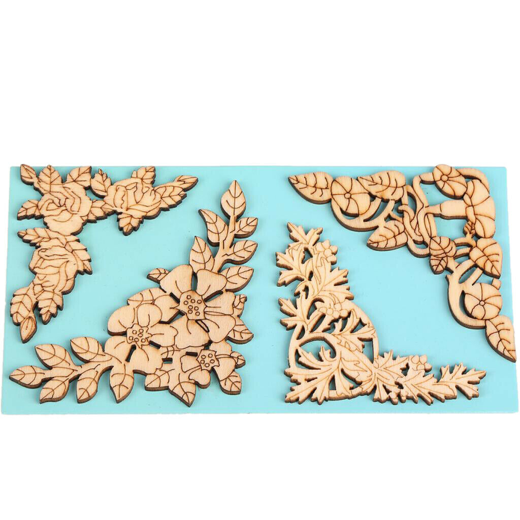 8x Wood Carved Flower Applique Elegant Frame