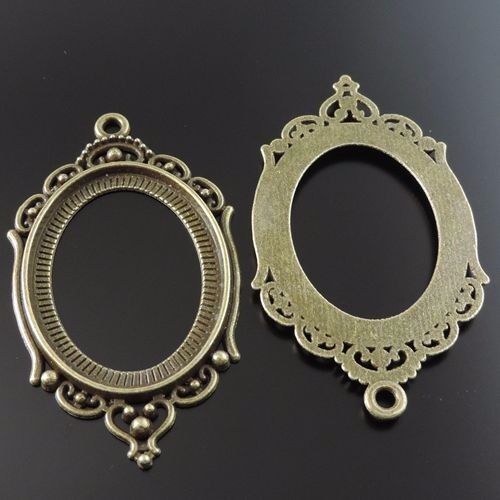 5pcs Antiqued Bronze Alloy 30*40mm Cameo Base Mirror Frame Pendant Charms 39552