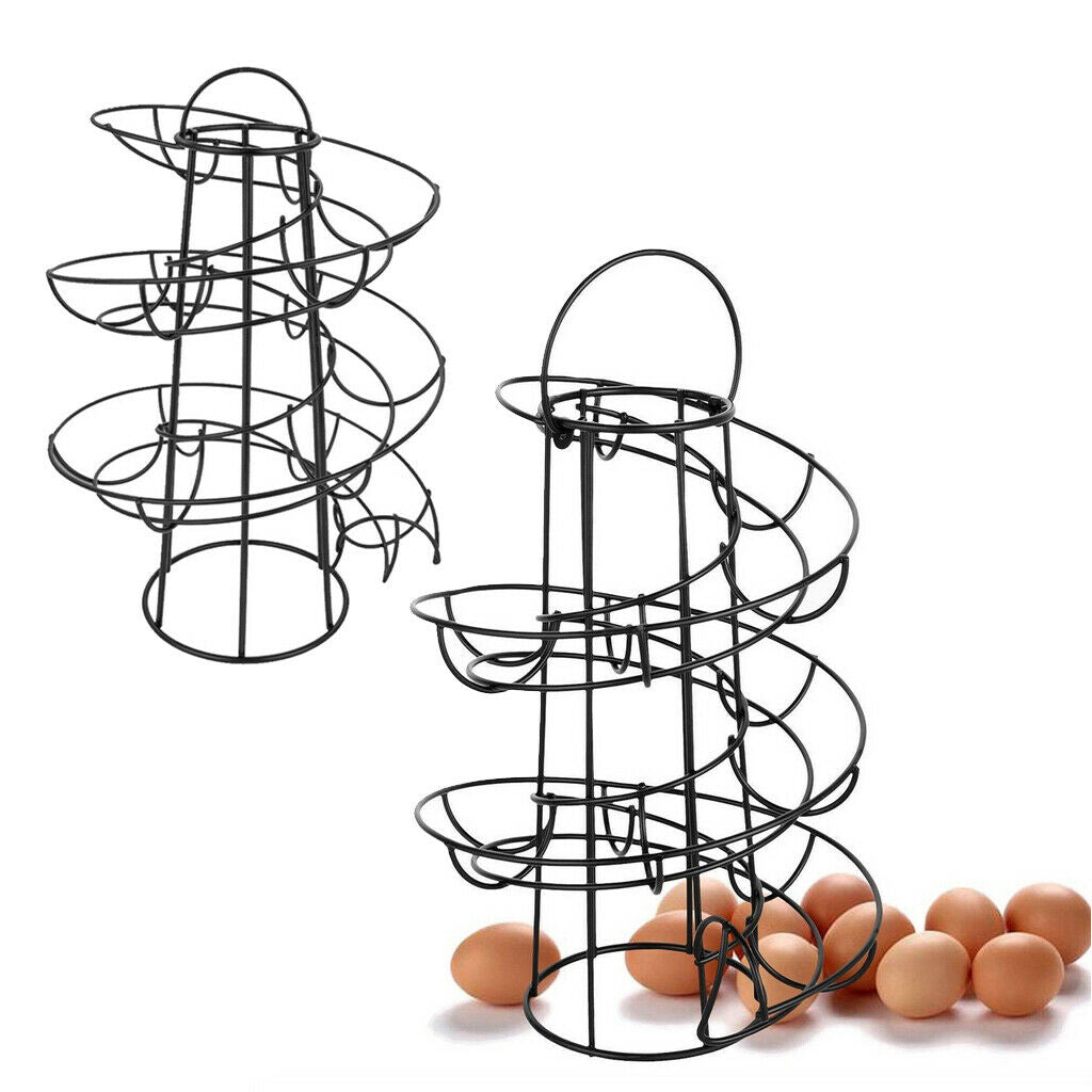 2x Spiral Egg Skelters Storage Roller Rack Keeper Up to 24 Eggs White Black