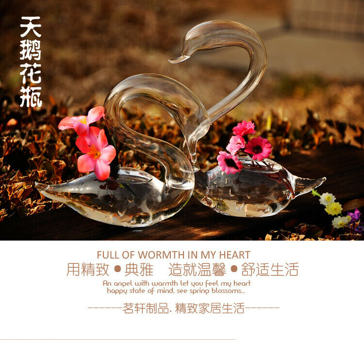 Swan-shaped Table Glass Bottle Vase For Plant Flower Wedding Home Decoration